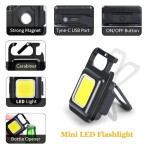 Mini COB Flashlights Bright Rechargeable Keychain 3 in 1
