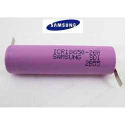 Samsung ICR18650-26F 3.7V li-ion battery with Nickel Z-soldering tags