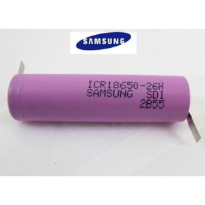 Samsung ICR18650-26F 3.7V li-ion battery with Nickel Z-soldering tags
