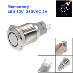 Momentary Push Button Switch 16mm Blue Led 12V