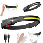 Rechargeable LED Headlamp Head Torch Lamp COB Light Inductive Sensor