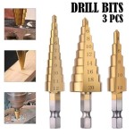Step Drill HSS Steel Titanium Cone Bit Hole Kit 3Pcs