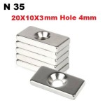 Strong Block Square Magnets Neodymium 20x10x3 Hole 4mm