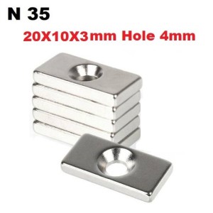 Strong Block Square Magnets Neodymium 20x10x3 Hole 4mm