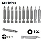 Set 10pcs Screwdriver Bits 8pcs PH2 S2 and 2pcs Square SQ2