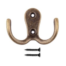 Double Wardrobe Hook Antique Brass