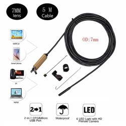 Endoscope Inspection 5.5mm HD Camera 7MM Android USB 5M
