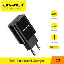 Awei C3 USB Charger Type-A Dual USB Port Power Adapter
