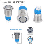 Στιγμιαίου Διακόπτης Μπουτόν 16mm 1NO 1NC με LED 12V