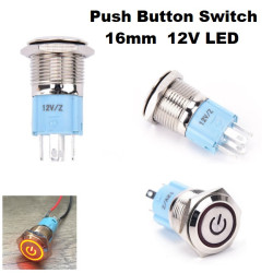 Διακόπτης Μπουτόν ΟΝ-OFF 16mm με LED 12V
