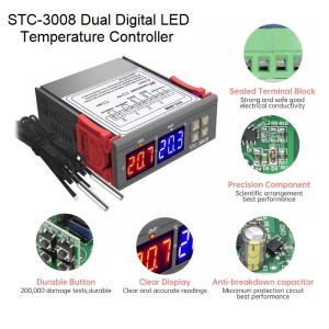 TC-3008 Διπλός Ψηφιακός θερμοστάτης με Δύο Ρελέ Έξοδος